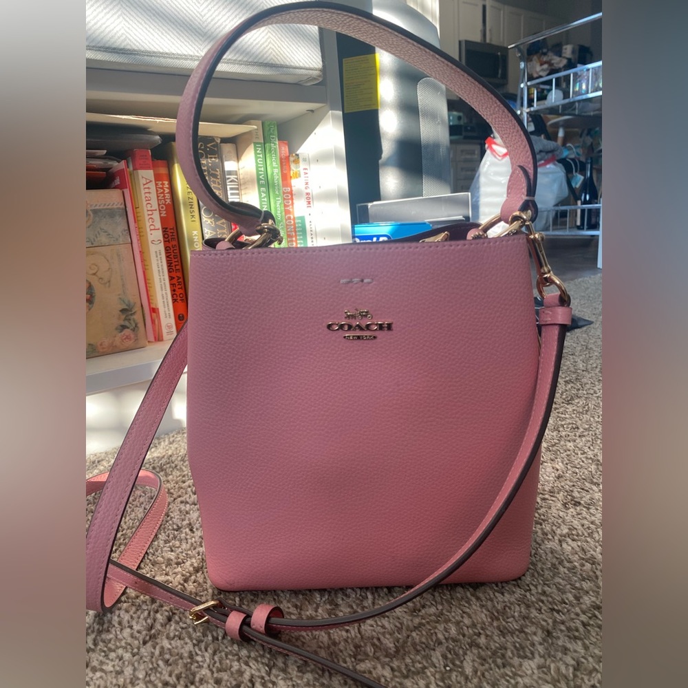 Pink Coach Bucket Bag with Gold Hardware